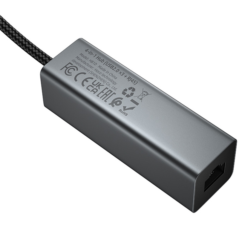 Фото Переходник HUB Hoco HB1D USB to USB2.0*3+RJ45 (Metal gray) в магазине vchehle.ua