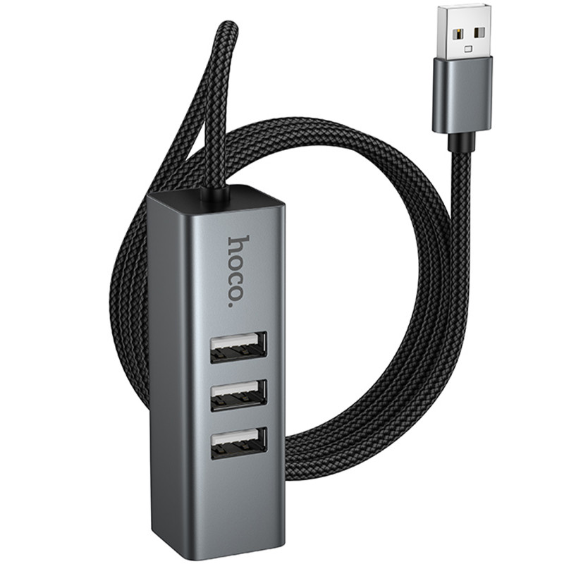Переходник HUB Hoco HB1D USB to USB2.0*3+RJ45 (Metal gray) в магазине vchehle.ua