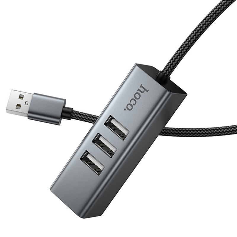 Купить Переходник HUB Hoco HB1D USB to USB2.0*3+RJ45 (Metal gray) на vchehle.ua