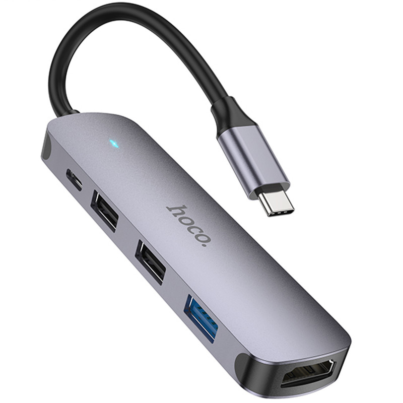 Переходник HUB Hoco HB27 10-Port (Type-C to HDTV+USB3.0+PD+2xUSB2.0) (Metal gray) в магазине vchehle.ua