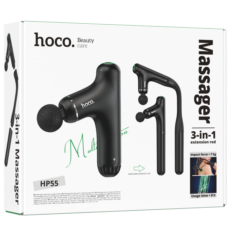 Фото Перкусійний масажер Hoco HP55 + 5 насадок (Black) на vchehle.ua