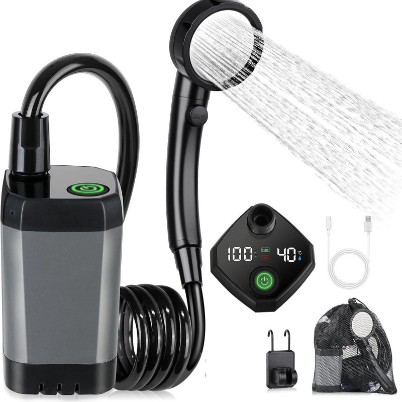 Портативный душ Spopal Pro Water Temp and Battery Level Indicator 6000mAh + bucket 20L (USB-C)