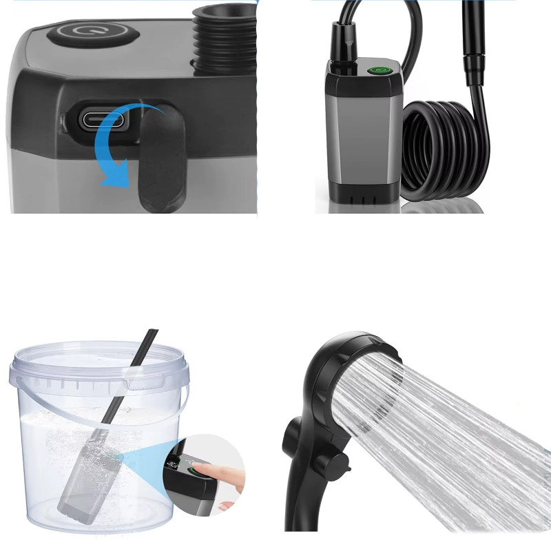Фото Портативный душ Spopal Pro Water Temp and Battery Level Indicator 6000mAh + bucket 20L (USB-C) (Black) в магазине vchehle.ua