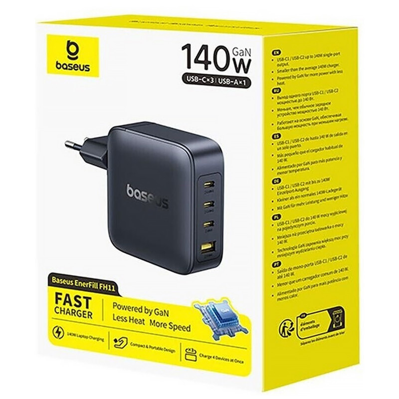 Фото СЗУ Baseus EnerFill FH11 PD140W+QC3.0 (1USB-A/3C) (E0121J) (Cosmic Black) в магазине vchehle.ua