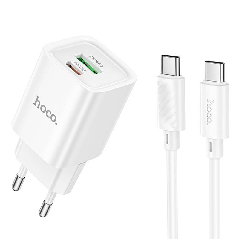 МЗП Hoco C149A Charm PD30W+QC3.0 (1USB-A/1C) + кабель Type-C to Type-C (White)