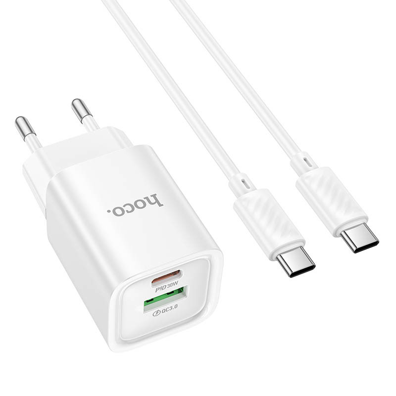 Фото МЗП Hoco C149A Charm PD30W+QC3.0 (1USB-A/1C) + кабель Type-C to Type-C (White) на vchehle.ua