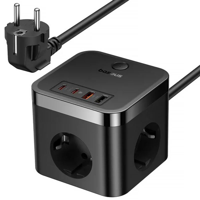 Удлинитель Baseus PowerCombo PD30W+QC3.0 (2USB-A/2C/2Socket) (1.5m) (BPS30) (Cluster Black)