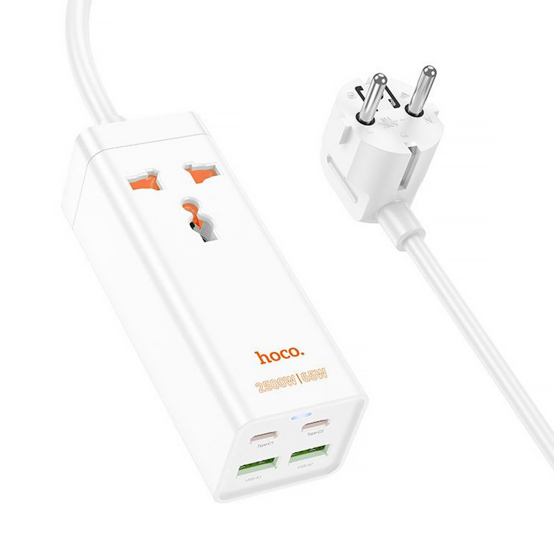 Фото Удлинитель Hoco AC10A Talent PD65W+QC3.0 (2USB-A/2C/1xSocket) (1.5m) (White) на vchehle.ua