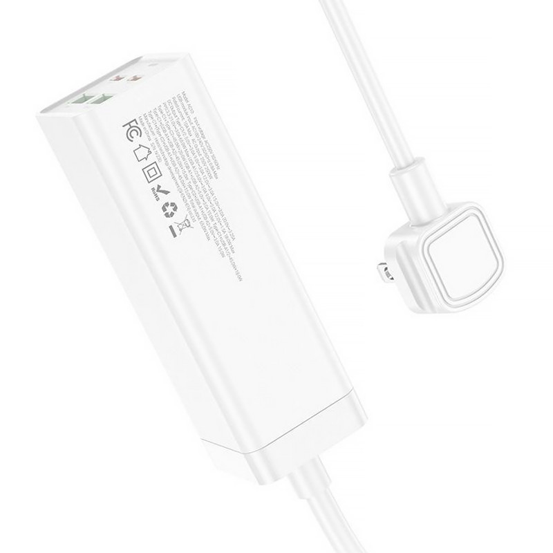 Фото Удлинитель Hoco AC10A Talent PD65W+QC3.0 (2USB-A/2C/1xSocket) (1.5m) (White) в магазине vchehle.ua