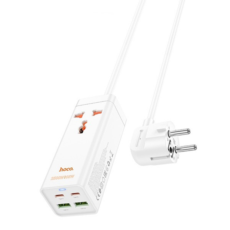 Удлинитель Hoco AC10A Talent PD65W+QC3.0 (2USB-A/2C/1xSocket) (1.5m) (White) в магазине vchehle.ua