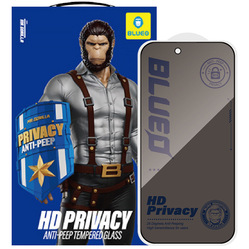 Защитное 2.5D стекло Blueo Full Cover Anti-Peep для Apple iPhone 18 Pro (6.3")