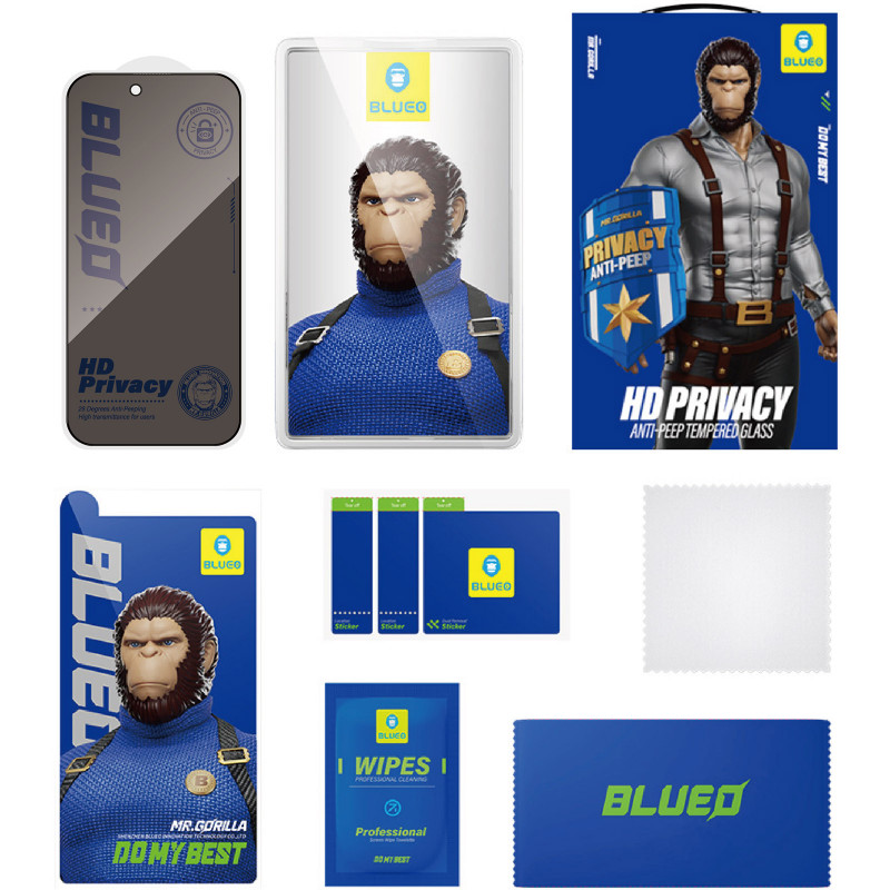 Защитное 2.5D стекло Blueo Full Cover Anti-Peep для Apple iPhone 18 Pro (6.3") (Черный) в магазине vchehle.ua