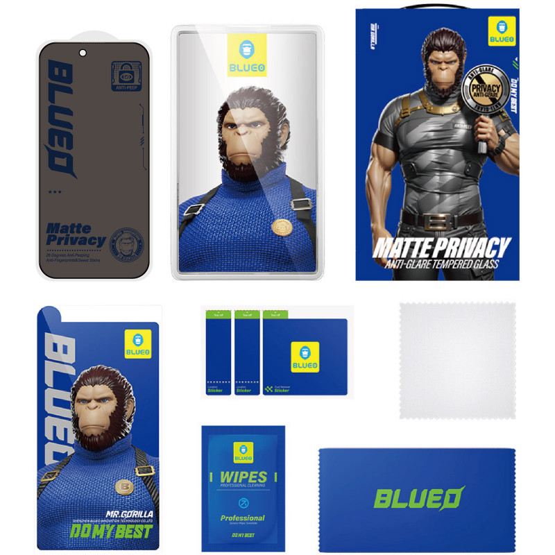 Защитное 2.5D стекло Blueo Full Cover Anti-Peep Matte для Apple iPhone 18 Pro (6.3") (Черный) в магазине vchehle.ua