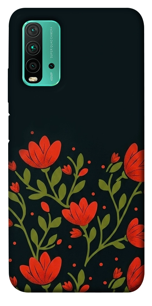 Чохол Червоний цвіт для Xiaomi Redmi Note 9 4G