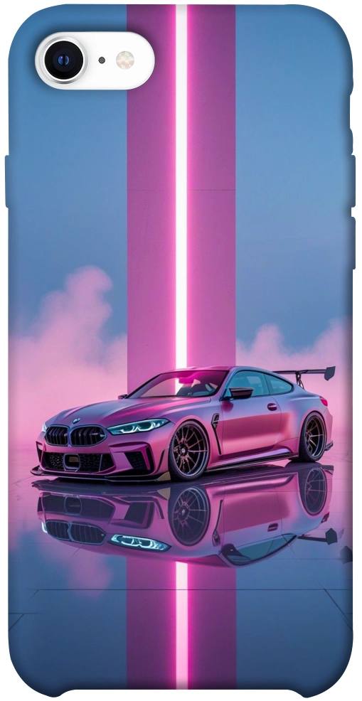 Чехол Pink neon car для iPhone SE (2020)