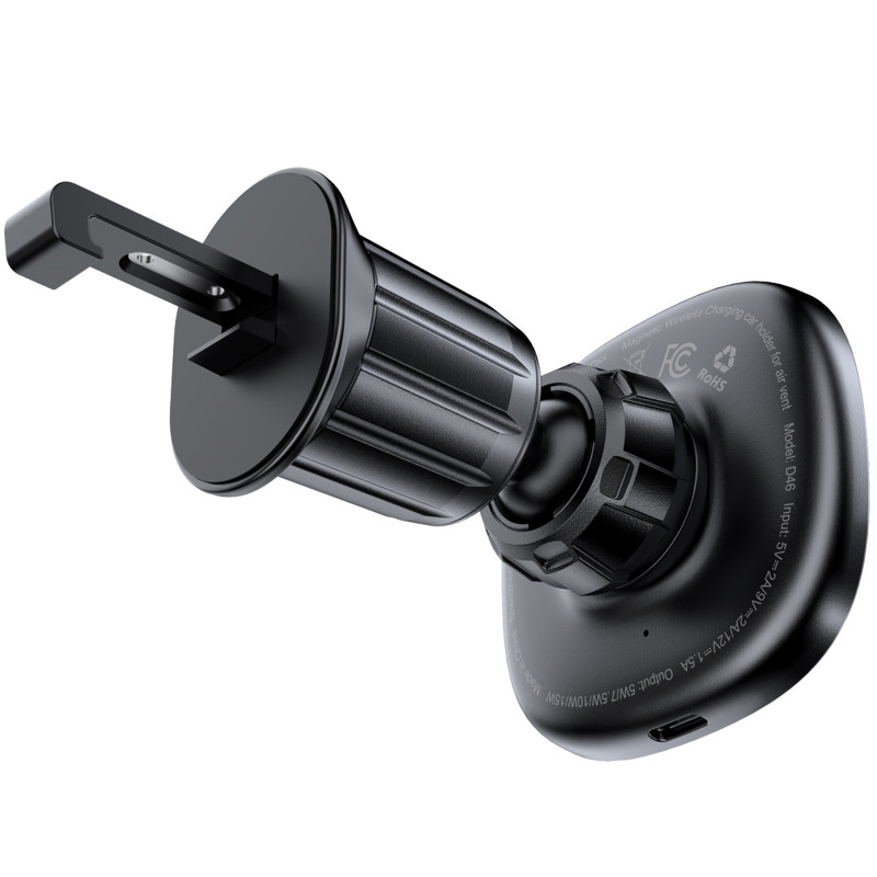 Фото Автотримач з БЗП Acefast D46 QI2 Magnetic Charging 15W (air outlet) (Black) в маназині vchehle.ua