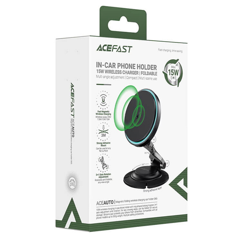 Купити Автотримач з БЗП Acefast D65 Magnetic Wireless Charging 15W (Black) на vchehle.ua