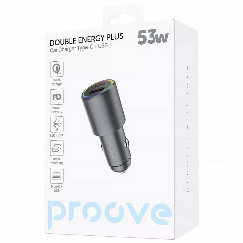 Заказать АЗУ Proove Double Energy Plus PD53W+QC3.0 (1USB-A/1C) (Metal gray) на vchehle.ua