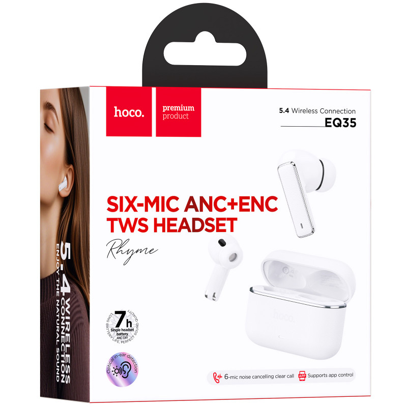 Фото Беспроводные TWS наушники Hoco EQ35 Rhyme ANC+ENC (App) (White) в магазине vchehle.ua