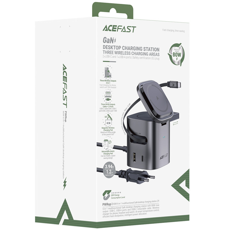 Фото БЗУ Acefast Z9 6in1 35W GaN + СЗУ 45W (Metal grey) на vchehle.ua