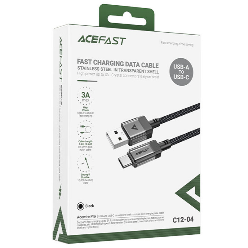 Купить Дата кабель Acefast C12-04 USB to Type-C 3A (1.2m) (Black) на vchehle.ua