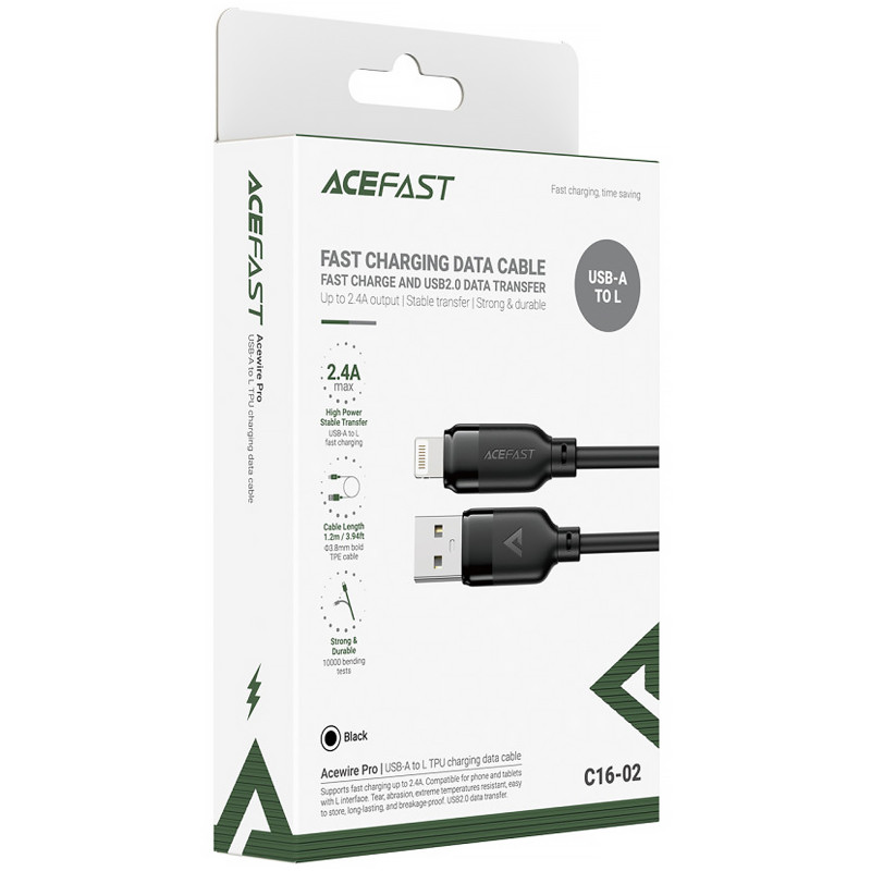 Фото Дата кабель Acefast C16-02 USB to Lightning 2.4A (1.2m) (Black) на vchehle.ua
