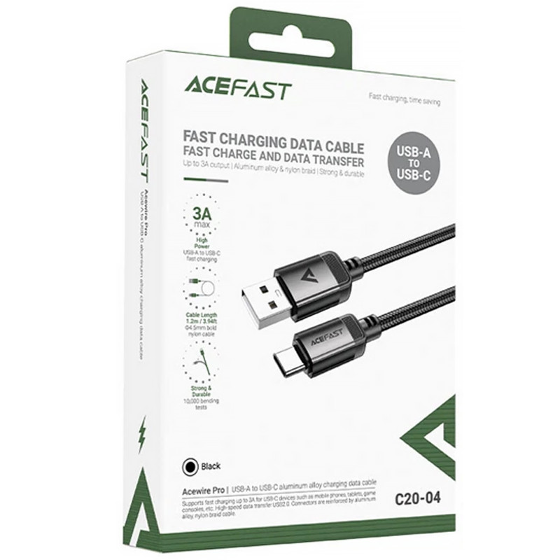 Фото Дата кабель Acefast C20-04 USB to Type-C 3A (1.2m) (Black) на vchehle.ua