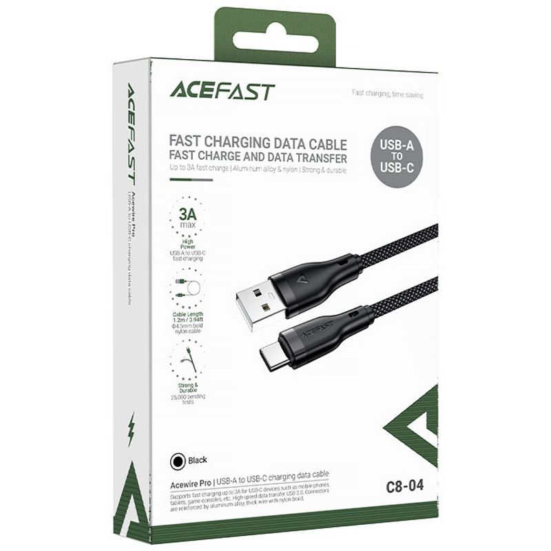 Фото Дата кабель Acefast C8-04 USB-Type-C 3A (1.2m) (Black) на vchehle.ua