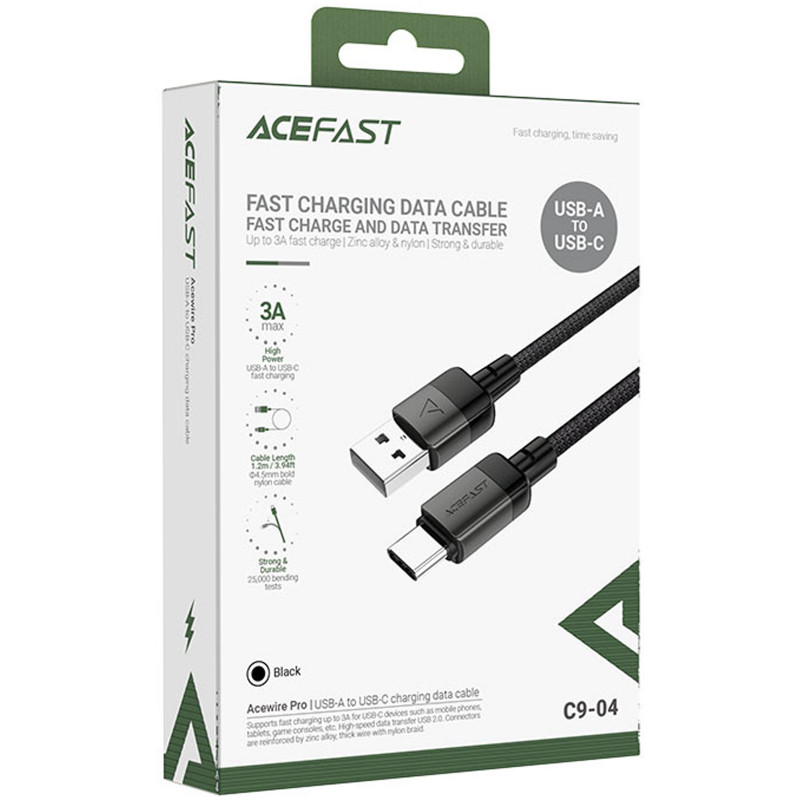Фото Дата кабель Acefast C9-04 USB to Type-C 3A (1.2m) (Black) на vchehle.ua