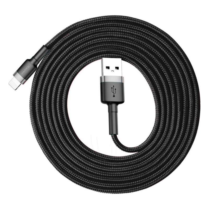 Дата кабель Baseus Cafule USB to Lightning 1.5A (2m) (CALKLF-C) (Серый / Черный) в магазине vchehle.ua