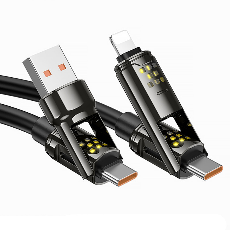 Купити Дата кабель Hoco U143 Joy 4in1 USB для освітлення/Type-C для Type-C 240W (1.2m) (Black) на vchehle.ua