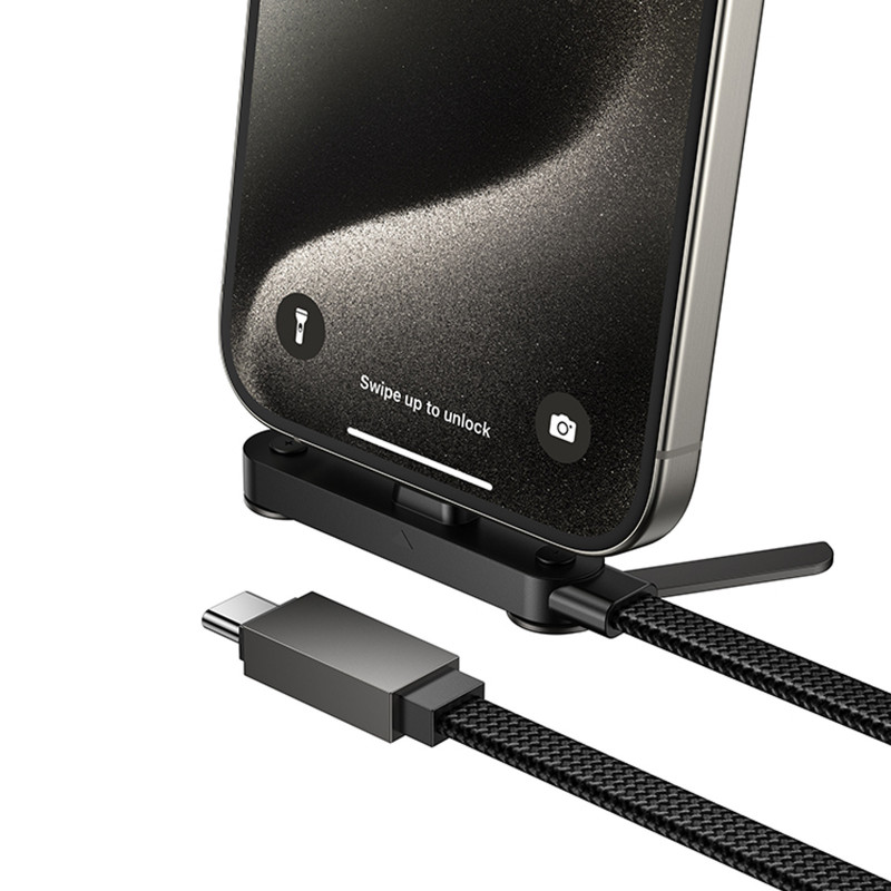 Заказать Дата кабель Hoco U150 Exquisite side plug and stand Type-C to Type-C 60W (1.2m) (Black) на vchehle.ua