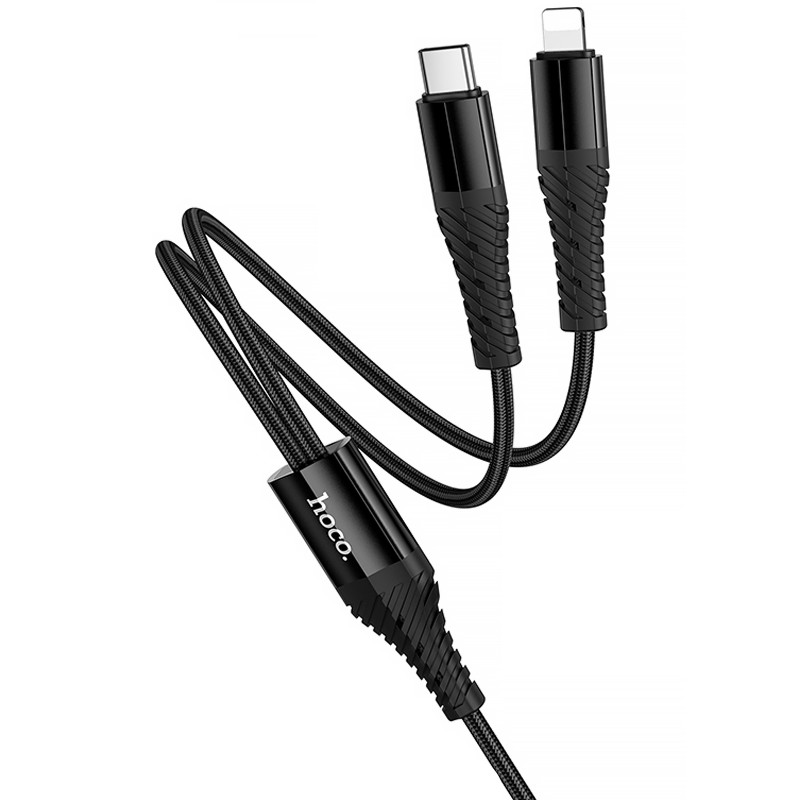 Дата кабель Hoco X123 Victory 2in1 Type-C to Lightning/Type-C 3A (1m) (Black) в магазине vchehle.ua