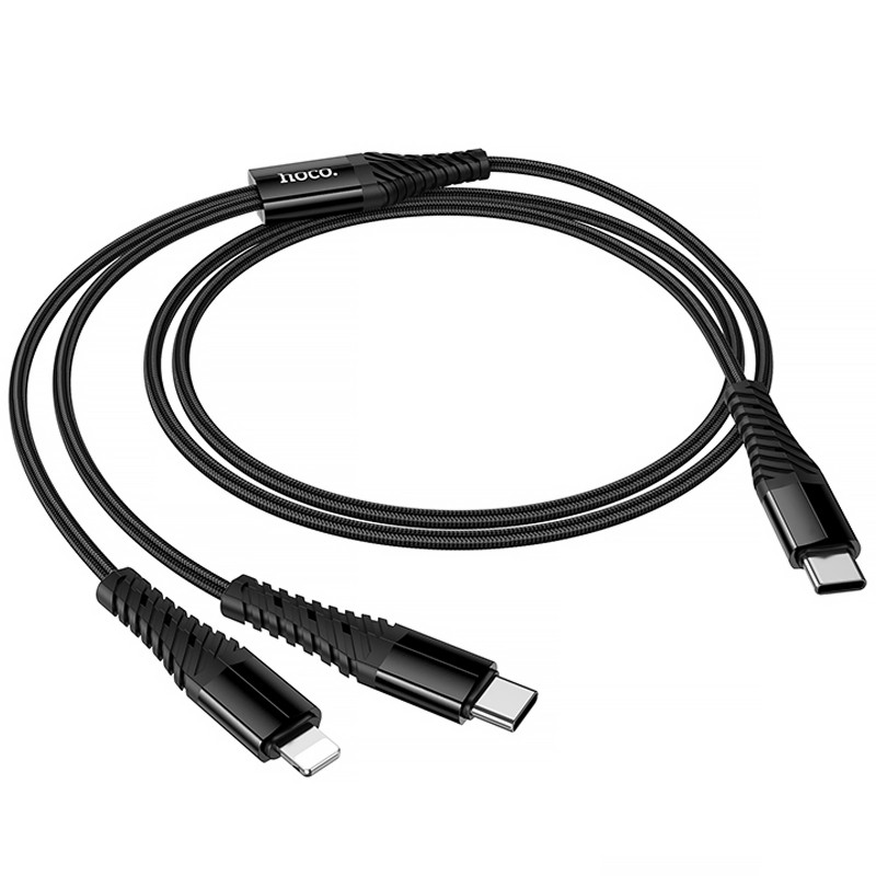 Заказать Дата кабель Hoco X123 Victory 2in1 Type-C to Lightning/Type-C 3A (1m) (Black) на vchehle.ua