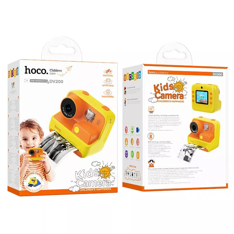 Фото Детская фотокамера с моментальной печатью Hoco DV200 Dual lens (Yellow) в магазине vchehle.ua