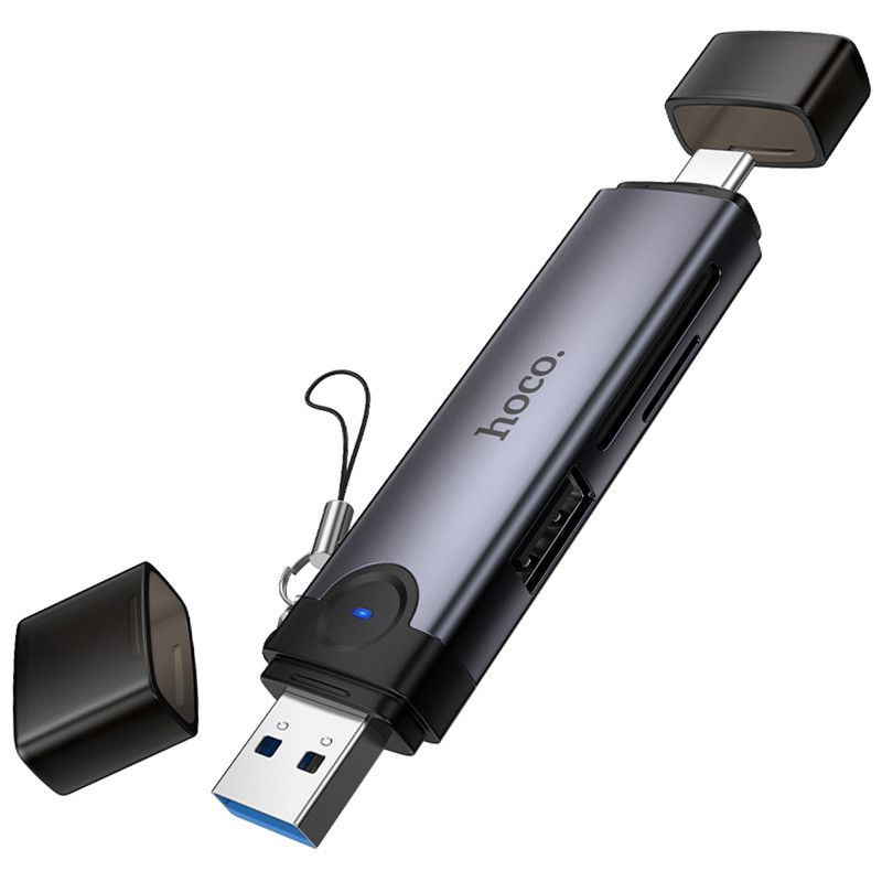Картридер Hoco HB56 Victory 5in1 Type-C/USB2.0 to SD/TF3.0 + USB 2.0 (Metal gray)