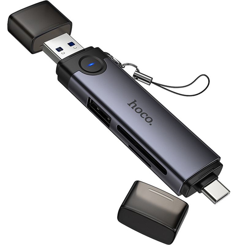 Замовити Картридер Hoco HB56 Victory 5in1 Type-C/USB2.0 to SD/TF3.0 + USB 2.0 (Metal gray) на vchehle.ua