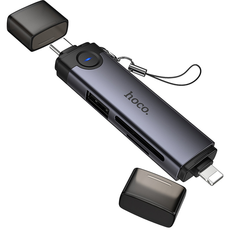 Замовити Картридер Hoco HB56B Victory 5in1 Type-C/Lightning to SD/TF3.0 + USB 2.0 (Metal gray) на vchehle.ua