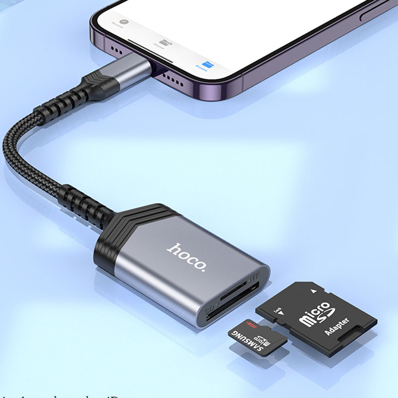Купити Картридер Hoco UA25 2in1 Lightning (Metal gray) на vchehle.ua