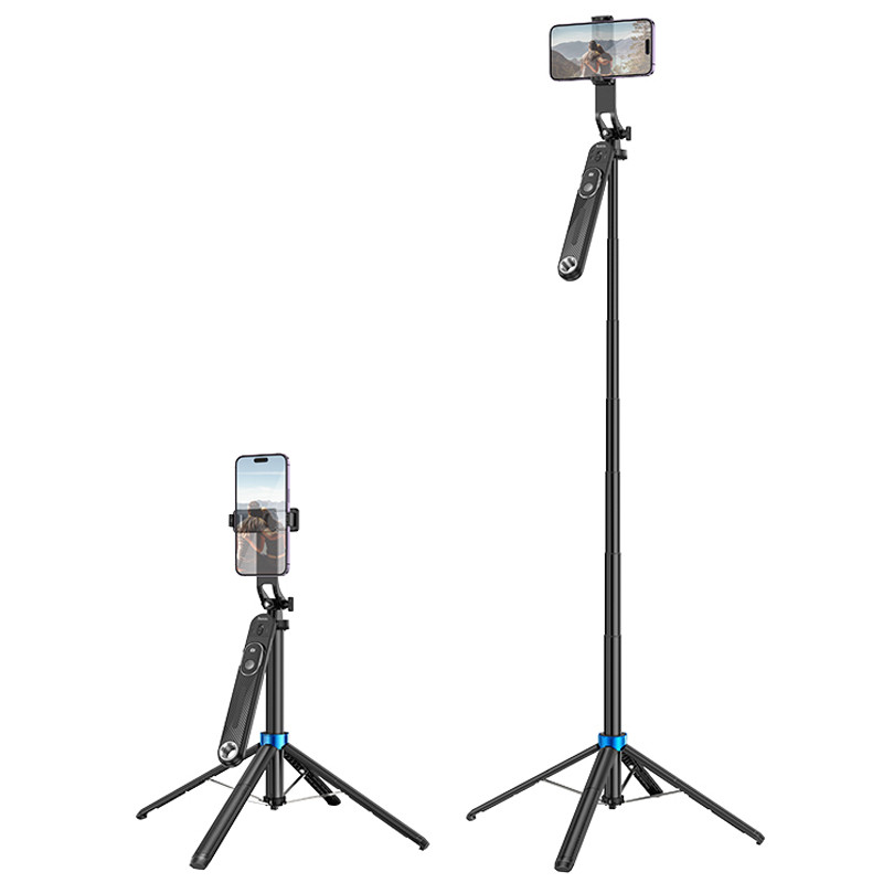 Фото Монопод для селфі Hoco K22 Anti-shake з триногами + знімний BT пульт (Black) на vchehle.ua
