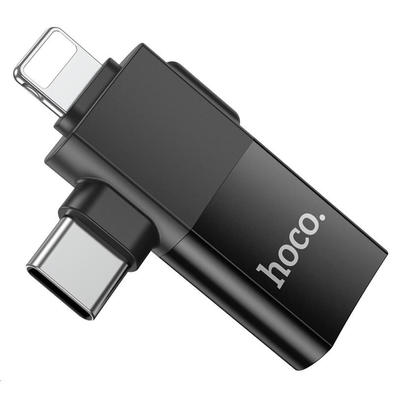 Фото Переходник Hoco UA17 2in1 Lightning Male/Type-C Male to USB female (Black) в магазине vchehle.ua
