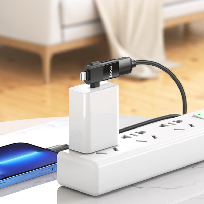 Купить Переходник Hoco UA17 2in1 Lightning Male/Type-C Male to USB female (Black) на vchehle.ua