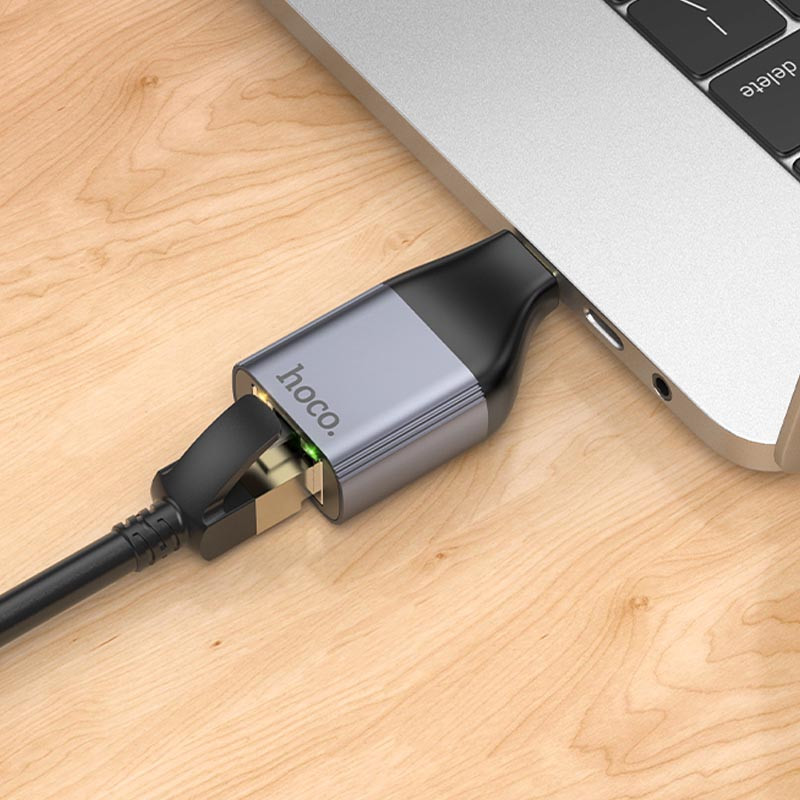 Купить Переходник Hoco UA35 Type-C to RJ45 100 Mbs (Metal grey) на vchehle.ua
