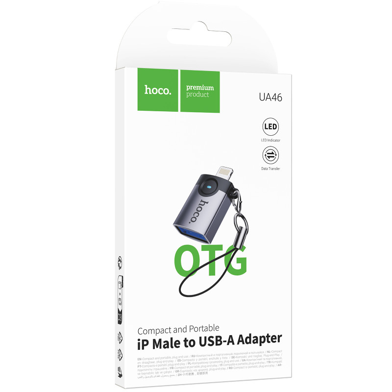 Фото Переходник Hoco UA46 Lightning Male to USB Female USB2.0 (Metal gray) на vchehle.ua
