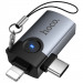 Купить Переходник Hoco UA46D OTG 2in1 Lightning male/Type-C male to USB female (Metal gray) на vchehle.ua
