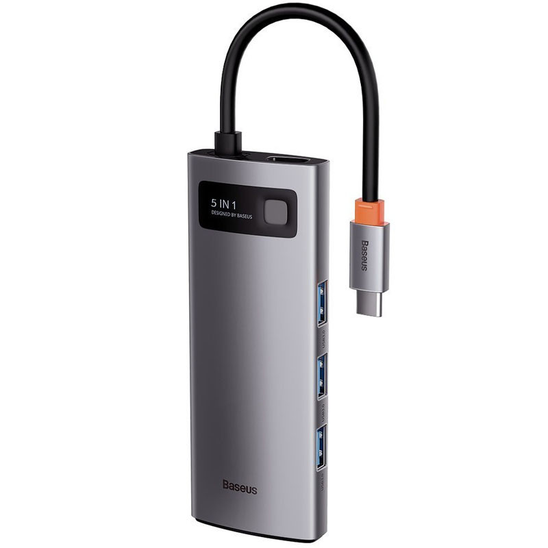 Переходник HUB Baseus Metal Gleam Series 5-in-1 Type-C (CAHUB-CX) (Gray)