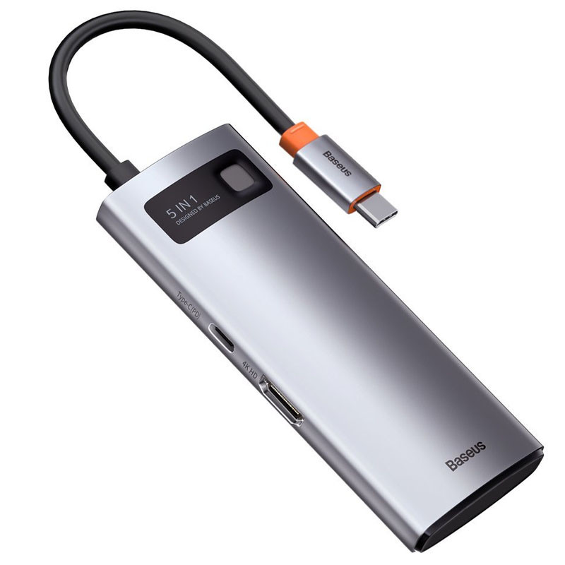 Фото Переходник HUB Baseus Metal Gleam Series 5-in-1 Type-C (CAHUB-CX) (Gray) на vchehle.ua