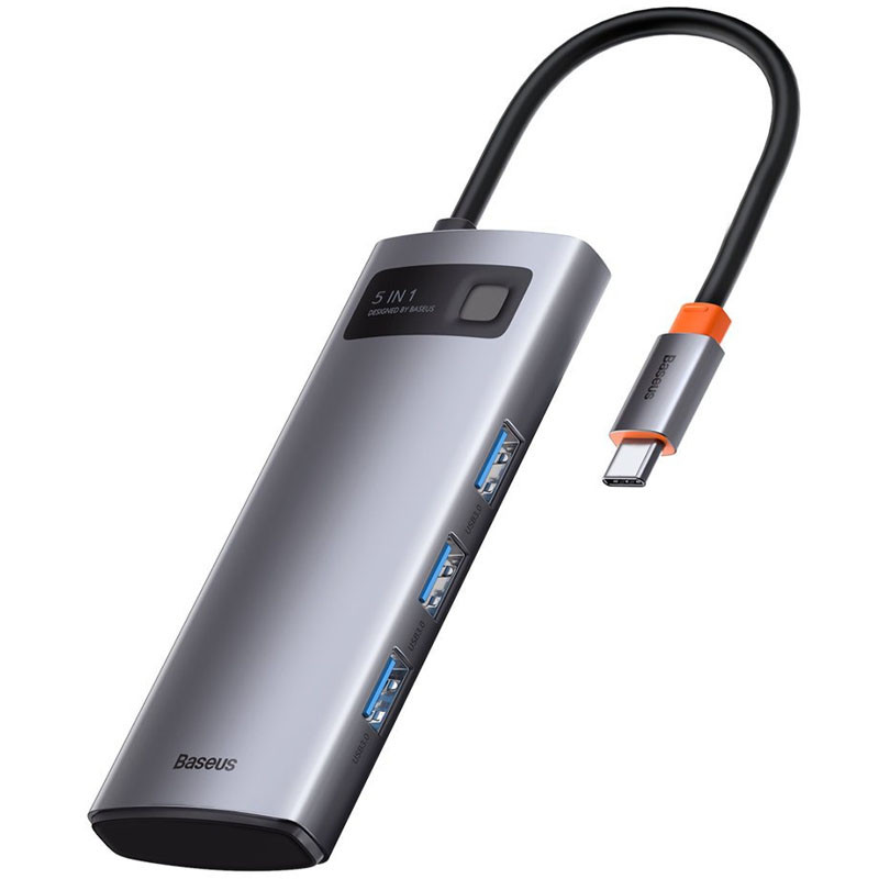 Фото Переходник HUB Baseus Metal Gleam Series 5-in-1 Type-C (CAHUB-CX) (Gray) в магазине vchehle.ua