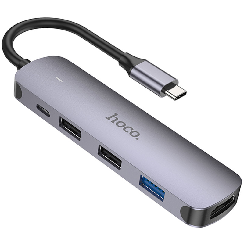 Переходник HUB Hoco HB27 10-Port (Type-C to HDTV+USB3.0+PD+2xUSB2.0) (Metal gray)