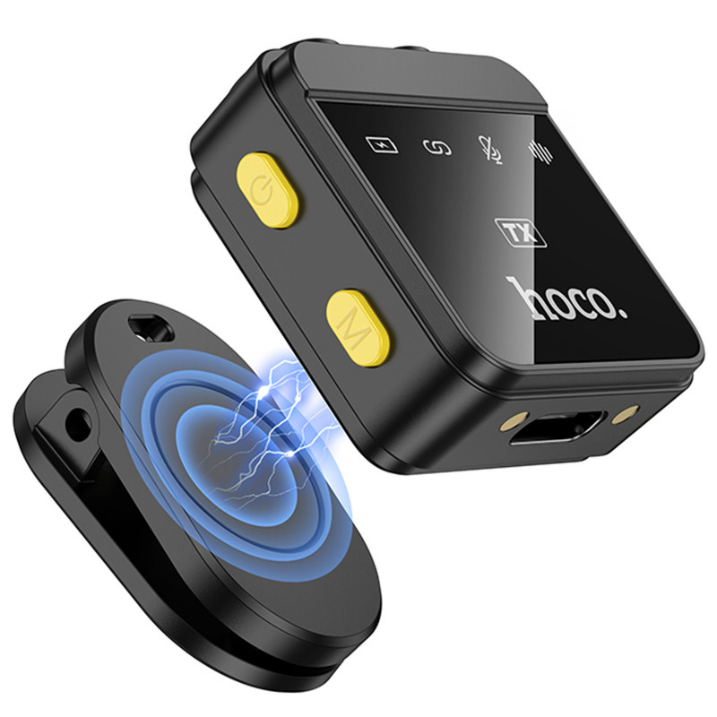 Петличный беспроводной микрофон Hoco L17 Dual-mic magnetic (Lightning/Type-C) (Black) в магазине vchehle.ua